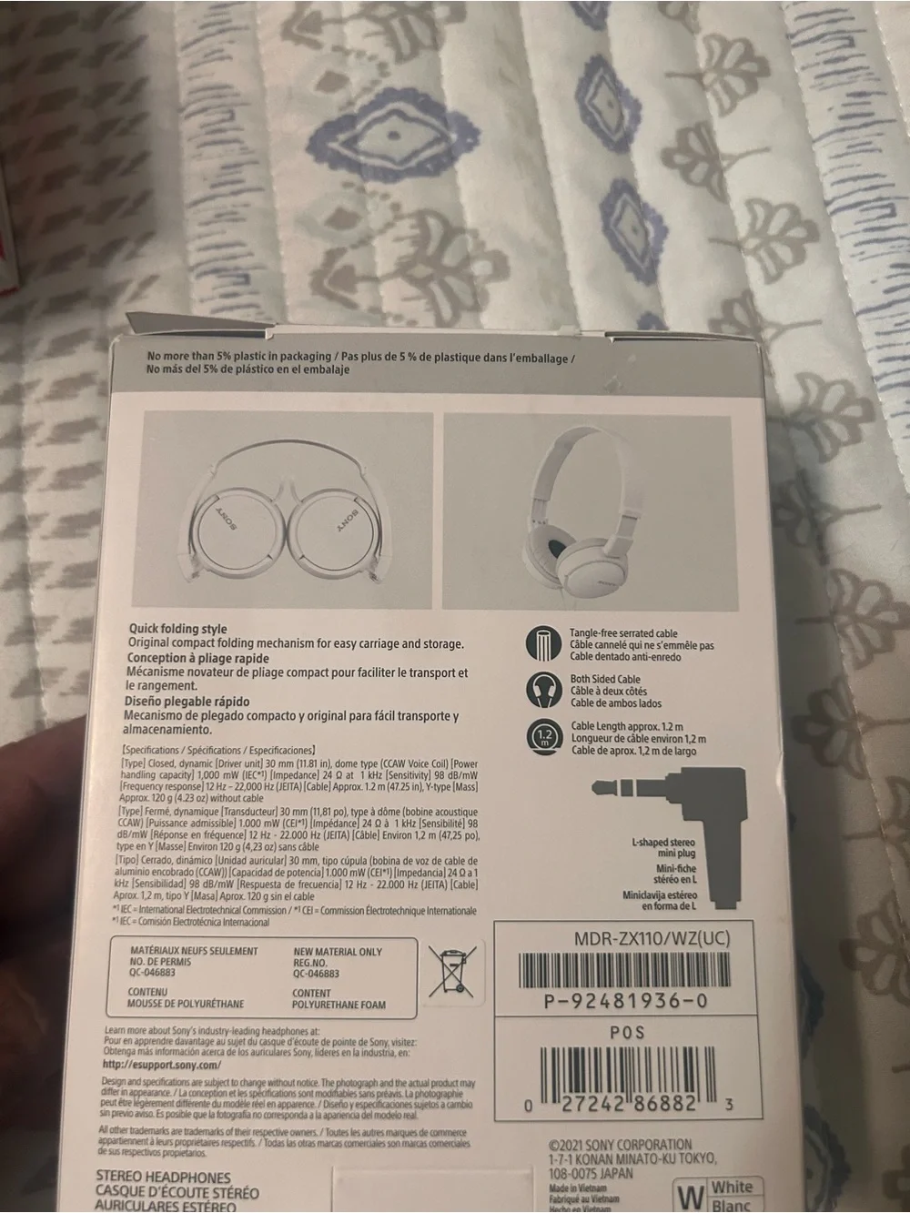 Sony White On-Ear Headphones — Compact Wired Design